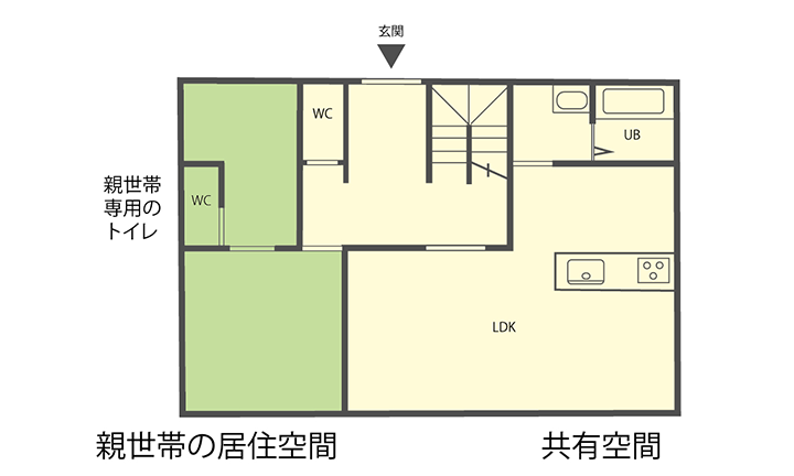姫路市の二世帯住宅の親世帯の居住空間・共有空間
